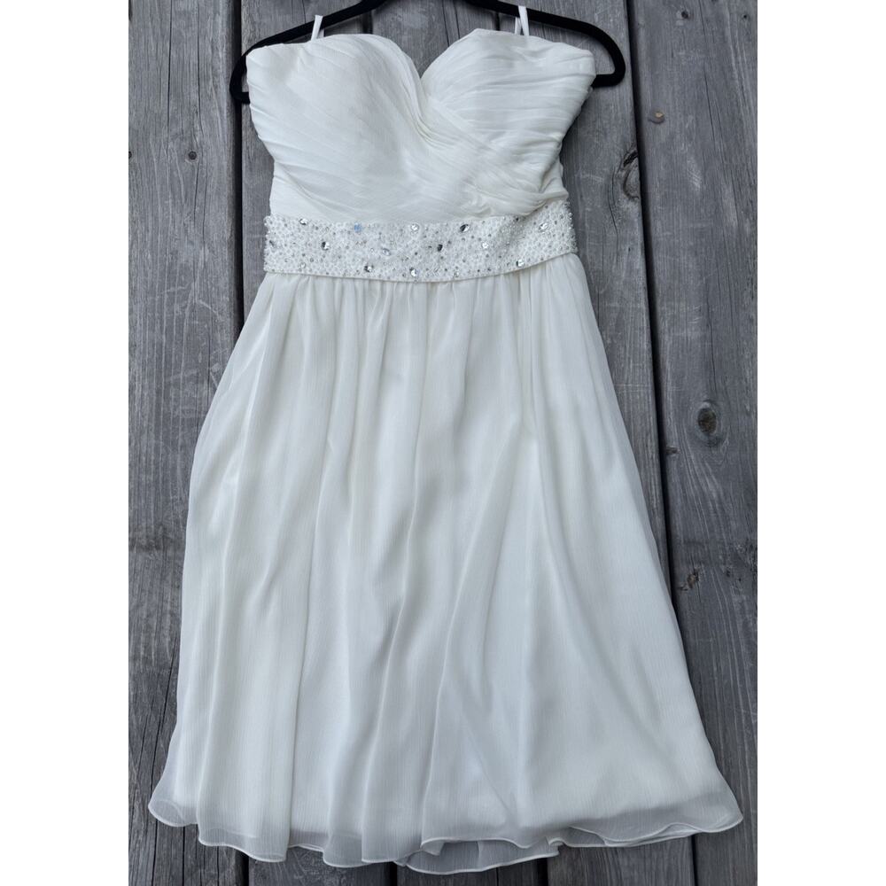 EnjoyMyWeddingDress White Chiffon Sweetheart Beaded Waist Cocktail Dress - Picture 4 of 9